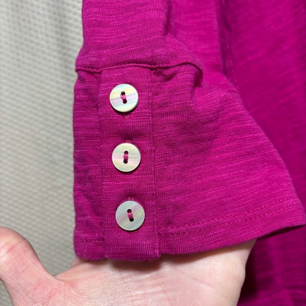 Chico's Magenta Berry Top Size 1 US M Button 3/4 Sleeve Swing Tunic Cotton Modal - Picture 2 of 9